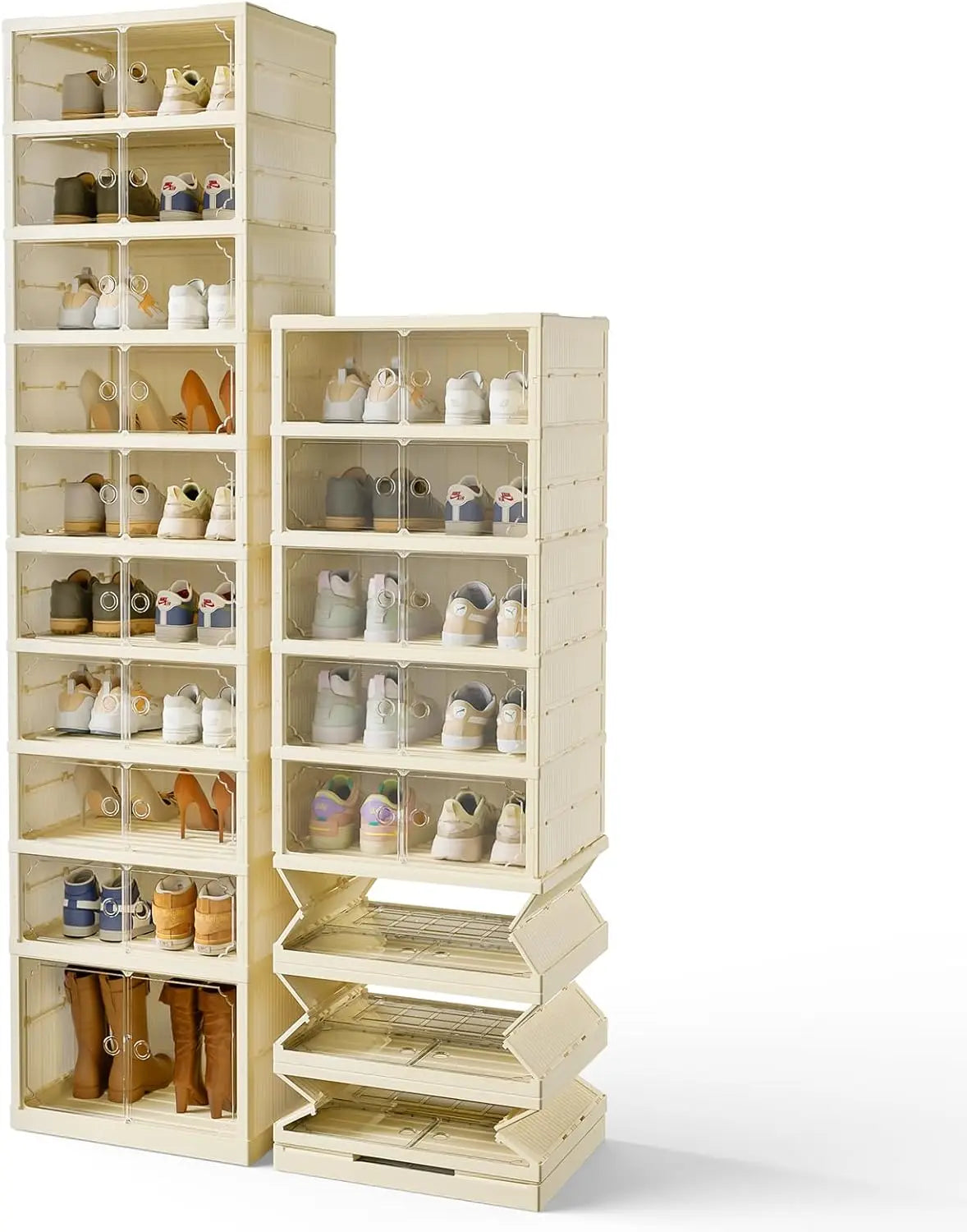 10 Tiers Foldable Shoe Rack Organizer For Closet 20 Pairs, Shoe Shelf With Magnetic Doors, Collapsible Shoe Storage Organizer