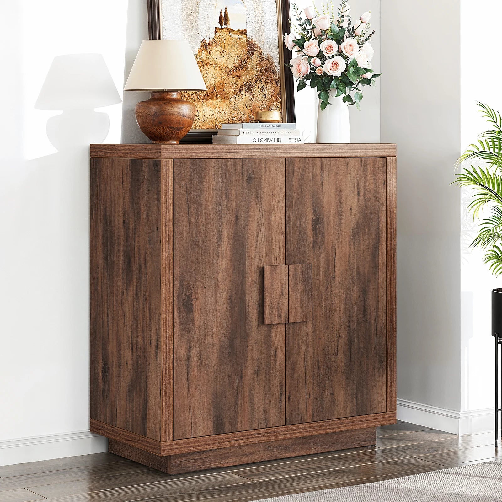 Sideboard Buffet Cabinet w/ Storage,32" Small Coffee Bar Cabinet w/ 2 Doors & Adjustable Shelf,Wooden Accent Cabinet TV Stands