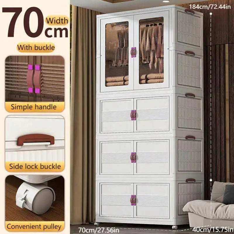 27.56 Inch 1pc Folding Wardrobe + 3pcs Folding Box Easy to Install Wardrobe Hanging Locker Bedroom Clothes Storage Cabinet Folda