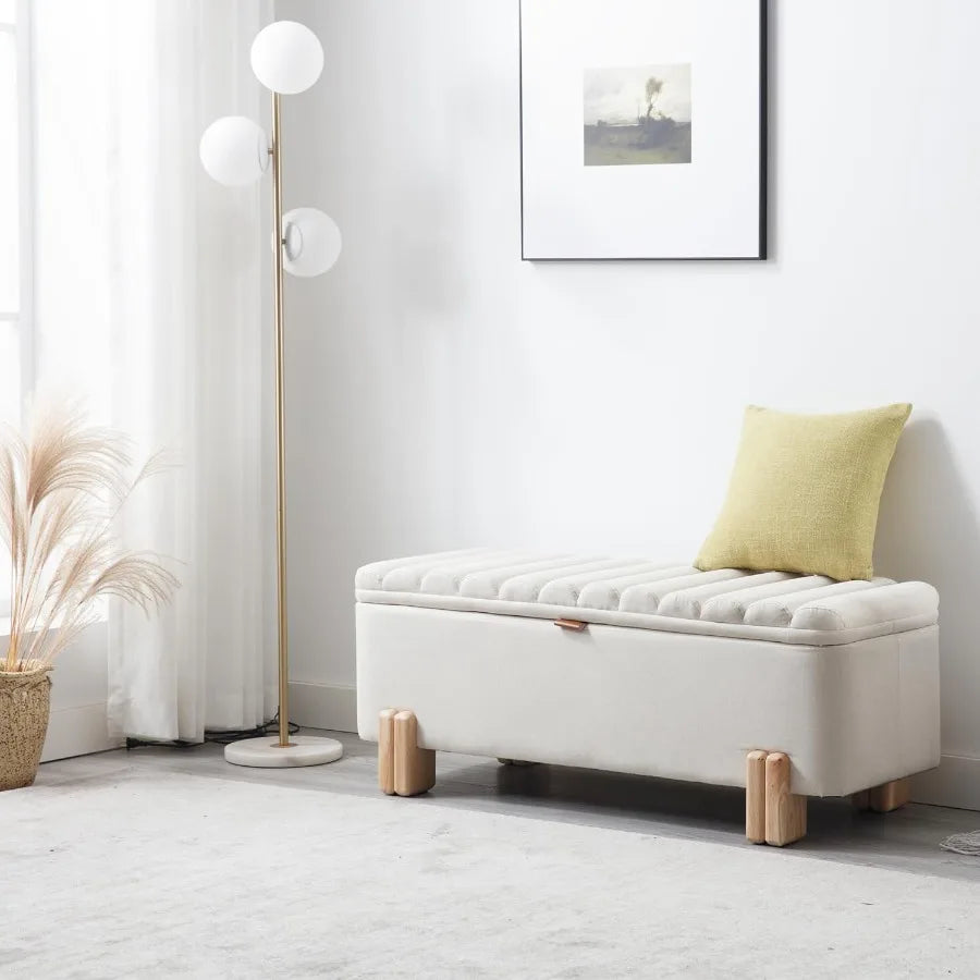 Wavy Ottoman Storage Bench ltiFunctiol rrow Entryway Bench Elegant End of Bed Bench with Storage and Safty Hinge for Living Roo