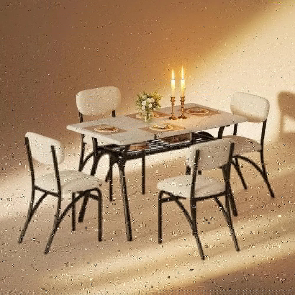 Modern 5-Piece Rectangular Dining Set with Storage Shelf and 4 Upholstered Chairs