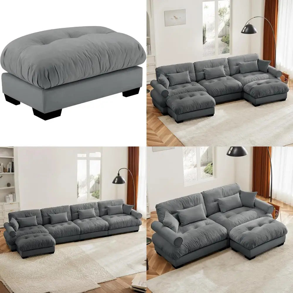 Grey Velvet Sectional Sofa for Modular Living Spaces, Oversized Couches for Comfortable Apartments and Bedrooms