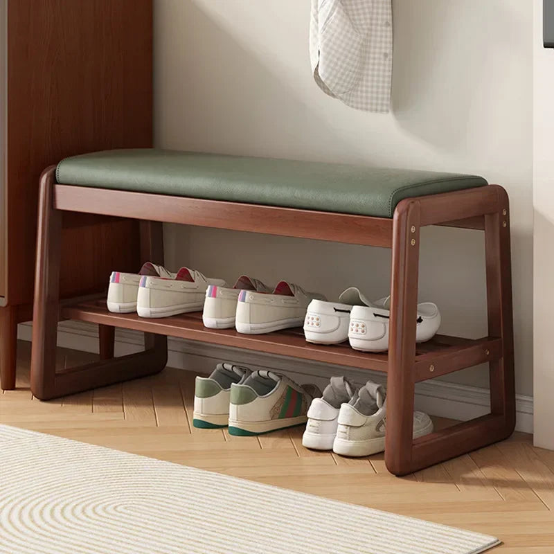 Teng woven shoe changing stool, entrance door, home door, multi-layer storage, solid wood, can sit on shoe stool