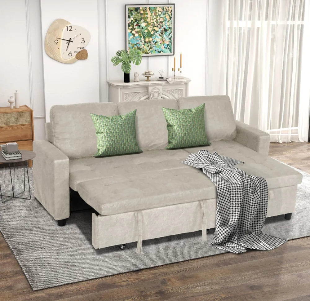 Convertible Sectional Sofa Couch, L Shaped Small Couch with Storage Chaise for Small Spaces，3 in 1 Pull Out Sleeper Sofa Bed