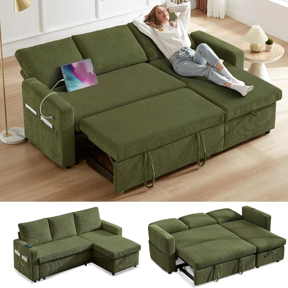 81" Sleeper Sofa Bed with Pull Out Bed, L Shaped Couch Sectional Sleeper Sofa, Pull Out Couch with Reclining Backrest,Reversible