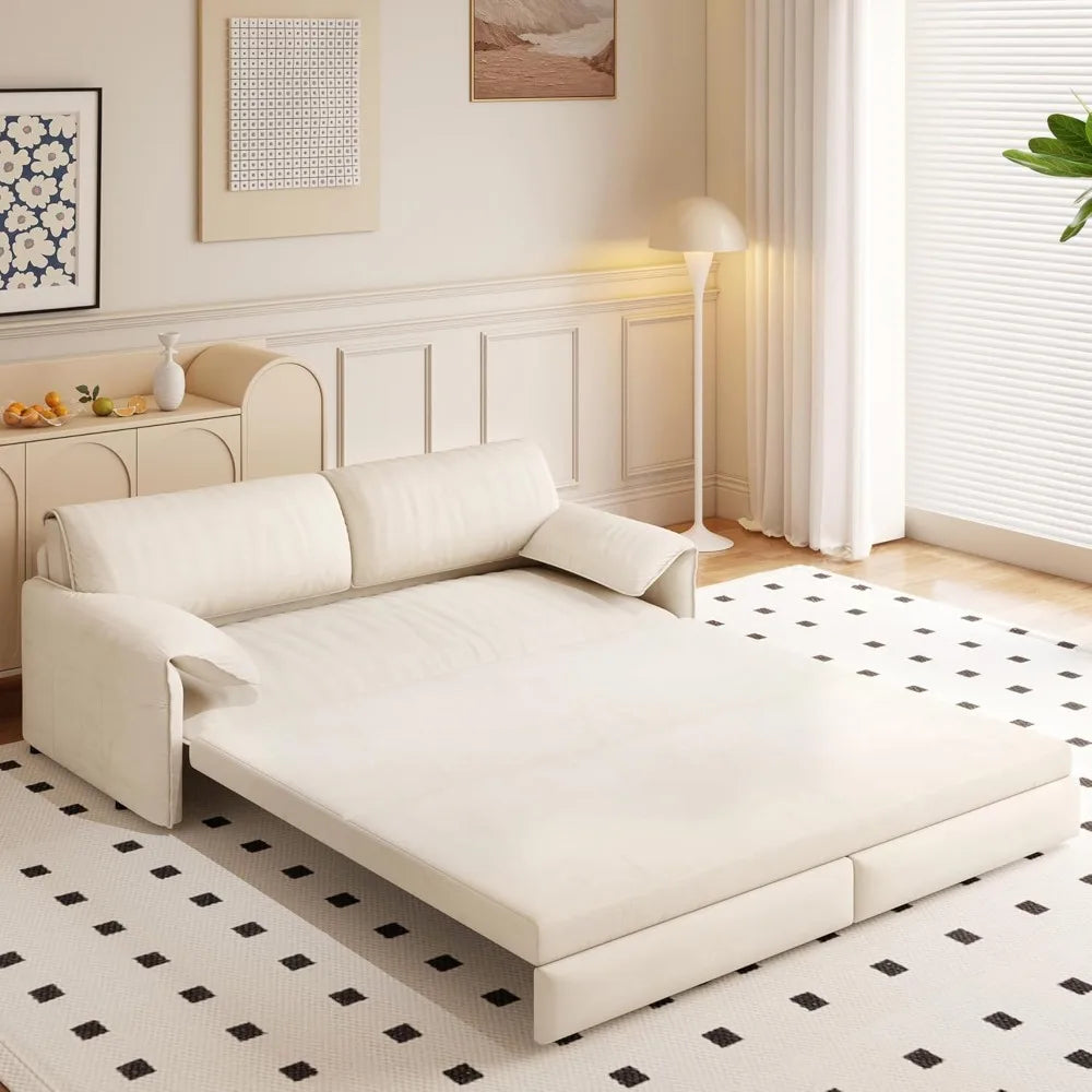 66" Queen Size Sofa Bed, 3 in 1 Convertible Pull Out Sleeper Sofa with Side Storage, Velvet Loveseat Couch for Home Living Room,