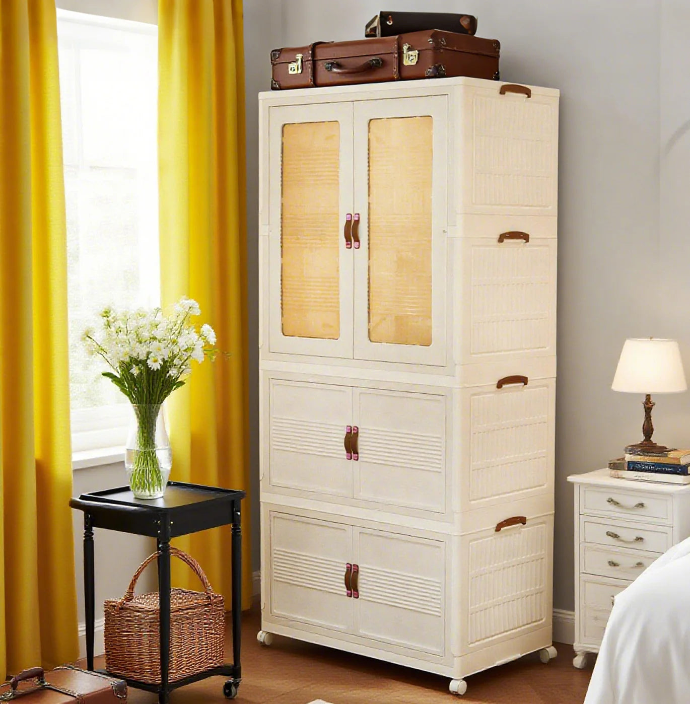 Stackable Storage Boxes with Wheels Foldable Storage Boxes with Doors Foldable Storage Boxes for Home and Office Wardrobe Organi