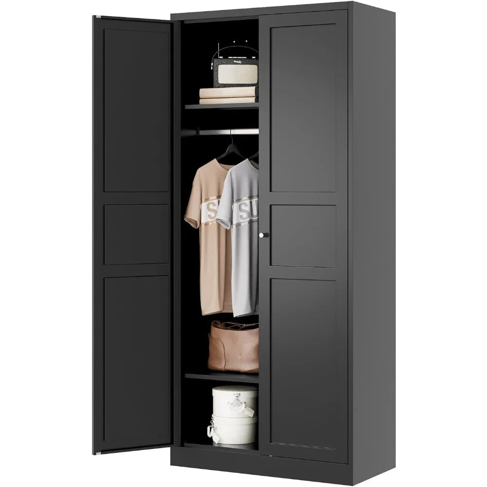 Wardrobe Armoire Closet, 72 H Metal Storage Cabinet with Adjustable Shelves and Hanging Rod, Bedroom Armoire Cabinet Clothes