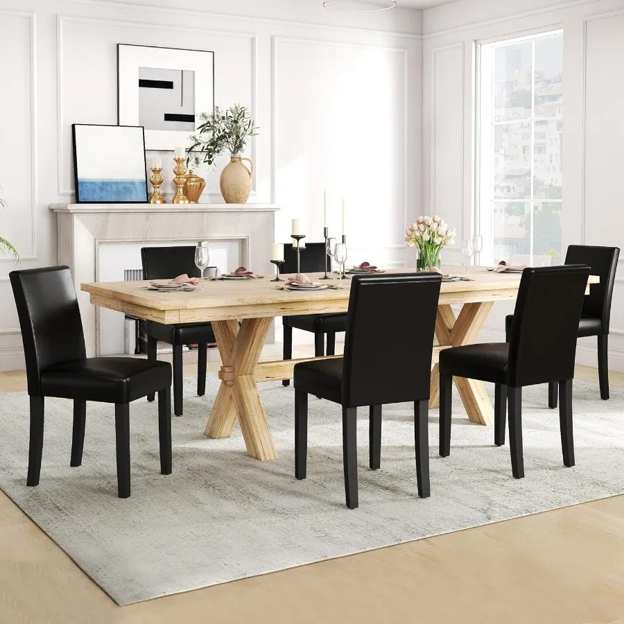 Dining Chairs Set of 6 Modern Stylish PU Leather Upholstered Parson Chair Dining Room Chairs with Solid Wood Legs for Kitchen L