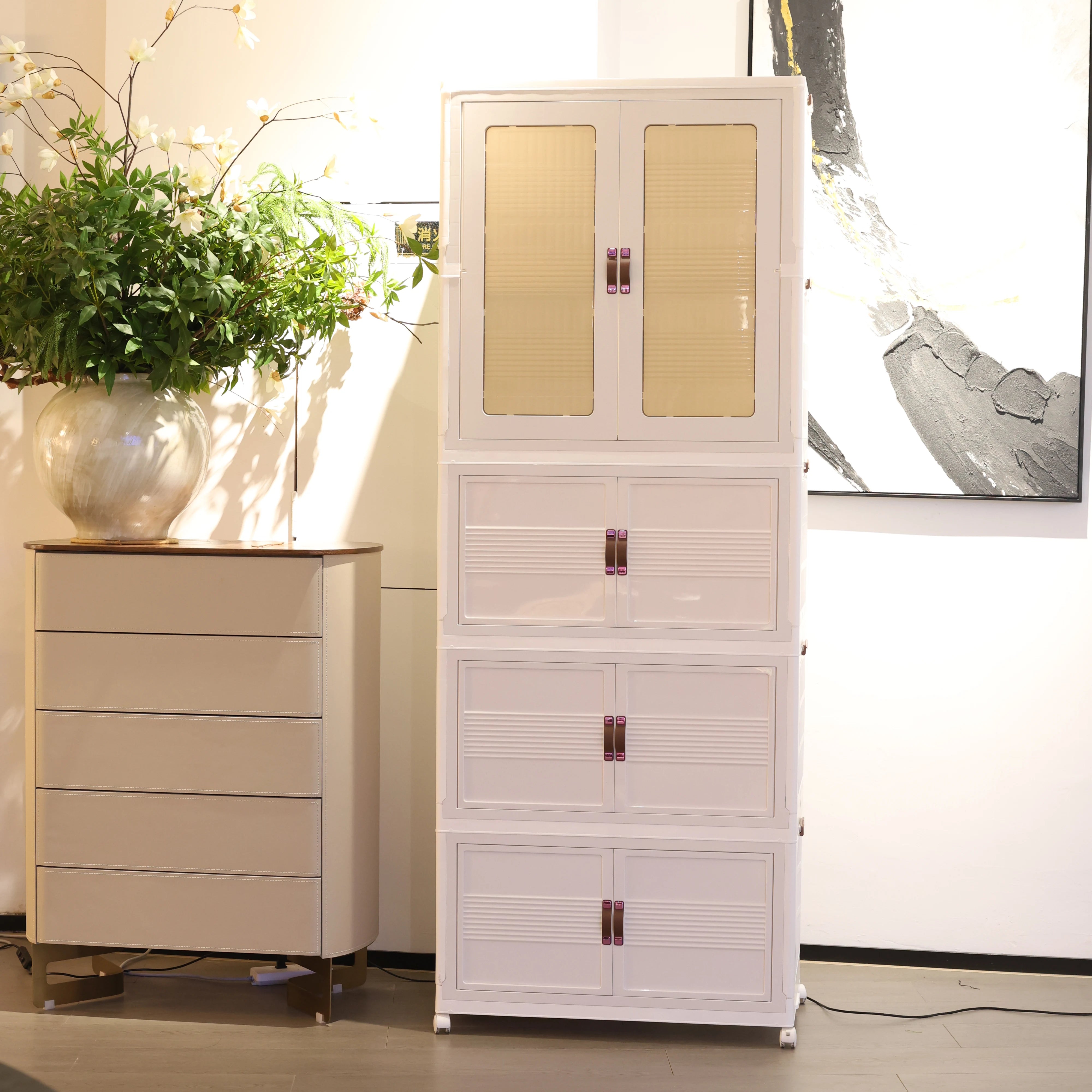 70CM folding magnetic door storage wardrobe: universal wheels + large capacity unlocks a new realm of home storage!